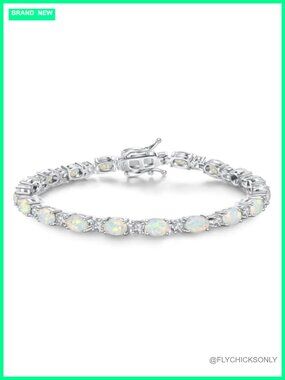 Sterling Silver Birthstone Tennis Bracelet Oval CZ Fine Jewelry Gift